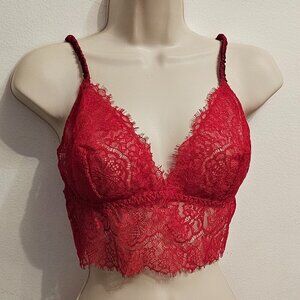 Victoria's Secret Lace Longline Bralette Red Women's Size L 11207908